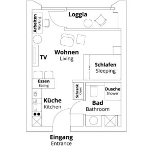 So sehen unsere PM-AM Apartments Apartment der Kategorie S aus.